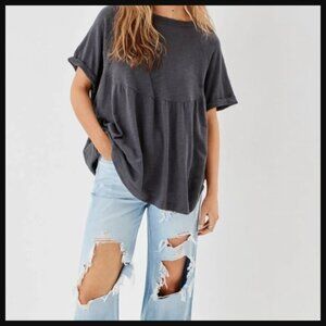 American Eagle Outfitters Charcoal Babydoll Short Sleeve Top Oversized Tee Keyho
